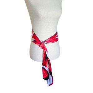 Vintage Scarf Belt Womens Accessory Sash Adjustable Red Swirls 47x6 inches